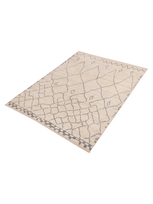 Baskra Ivory Gray 6.9x8 Hand Knotted Rug