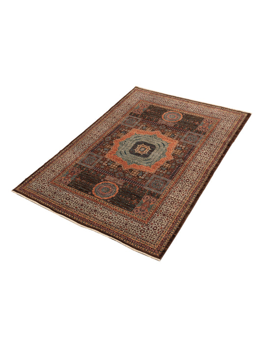 Mamluk Brown Silver 5.6x7.11 Hand Knotted Rug
