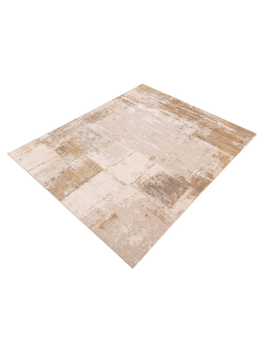 Tenzari Ivory Light Brown 7.11x10 Hand Knotted Rug