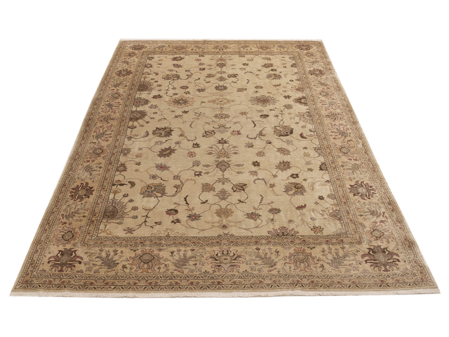 Turkish Elvaria Ivory Gold 9.5x13.2 Hand Knotted Rug