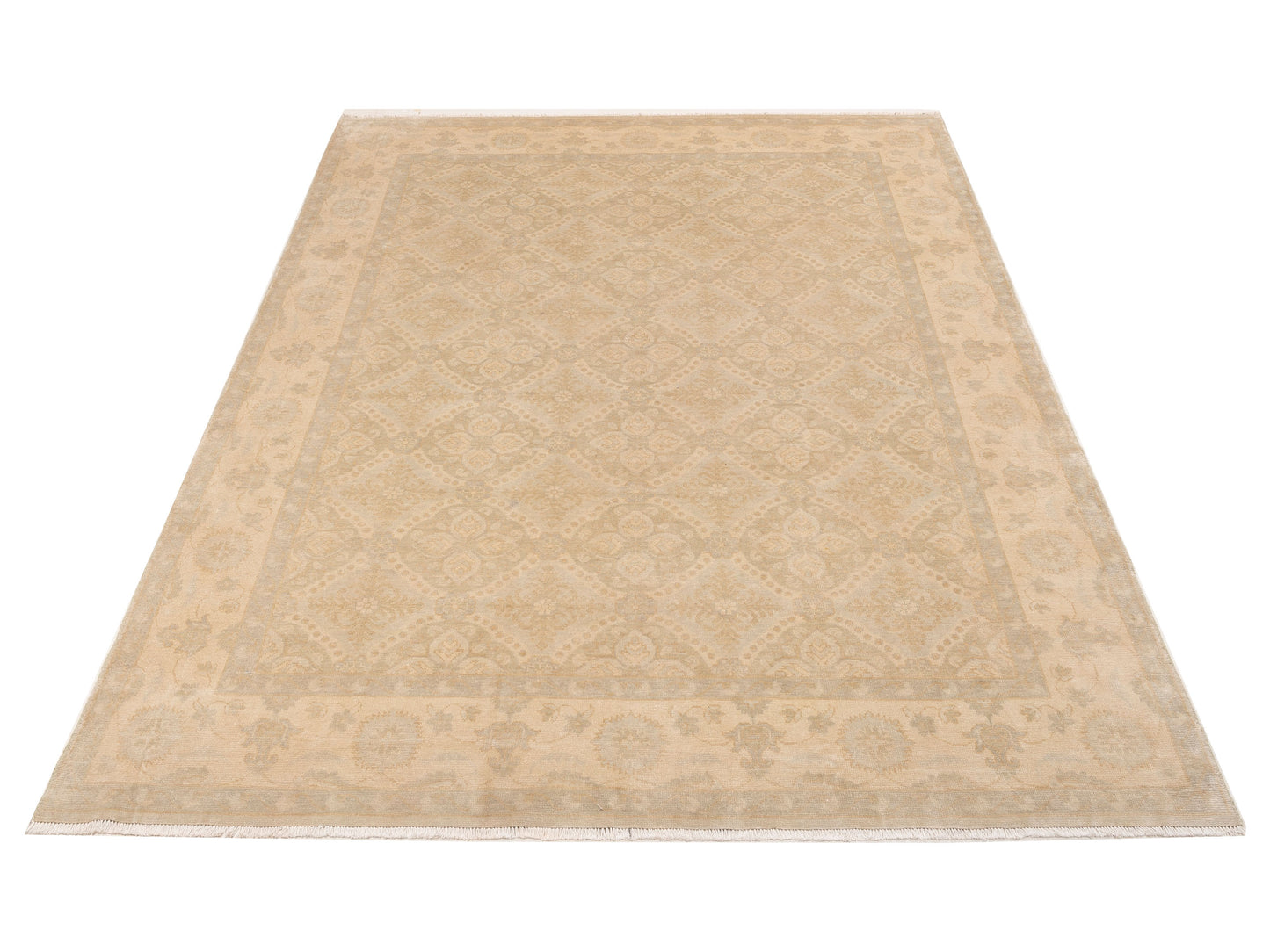 Rosetta Green Ivory 9.2x12 Hand Knotted Rug