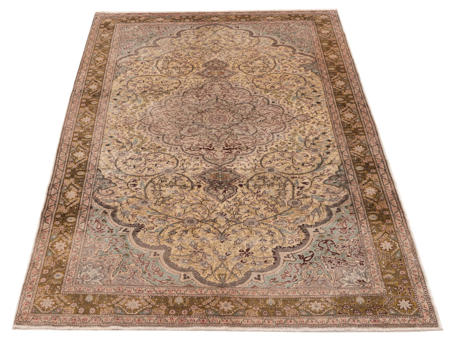 Caesarea Ivory Green 6.7x9.7 Hand Knotted Rug