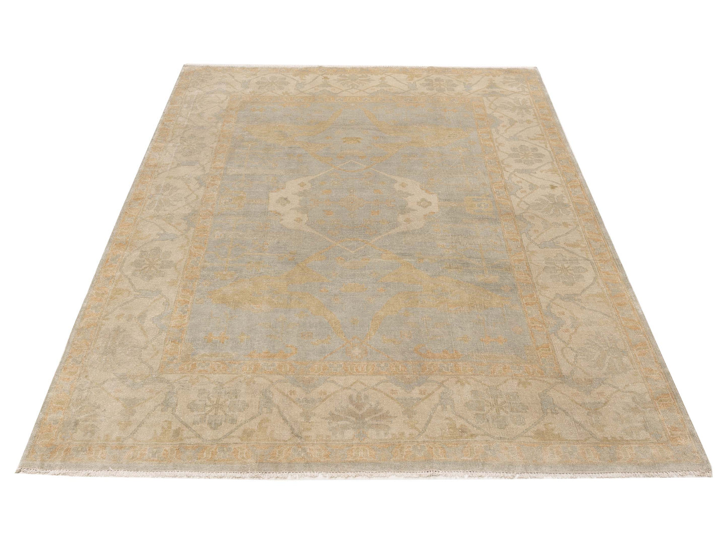 Oushara Blue Ivory 9.3x11.10 Hand Knotted Rug