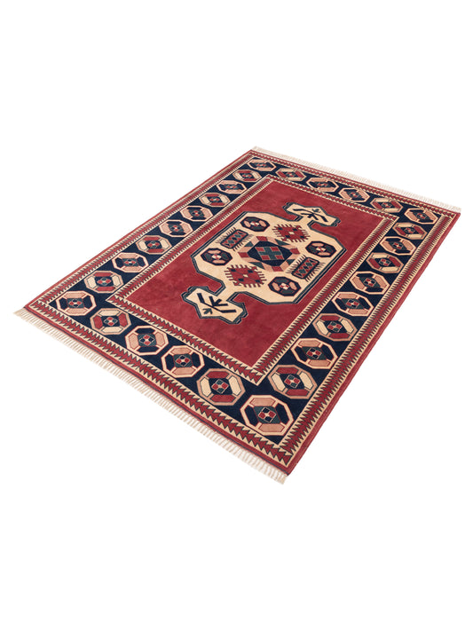 Turkeya Red Navy 7.4x10 Hand Knotted Rug