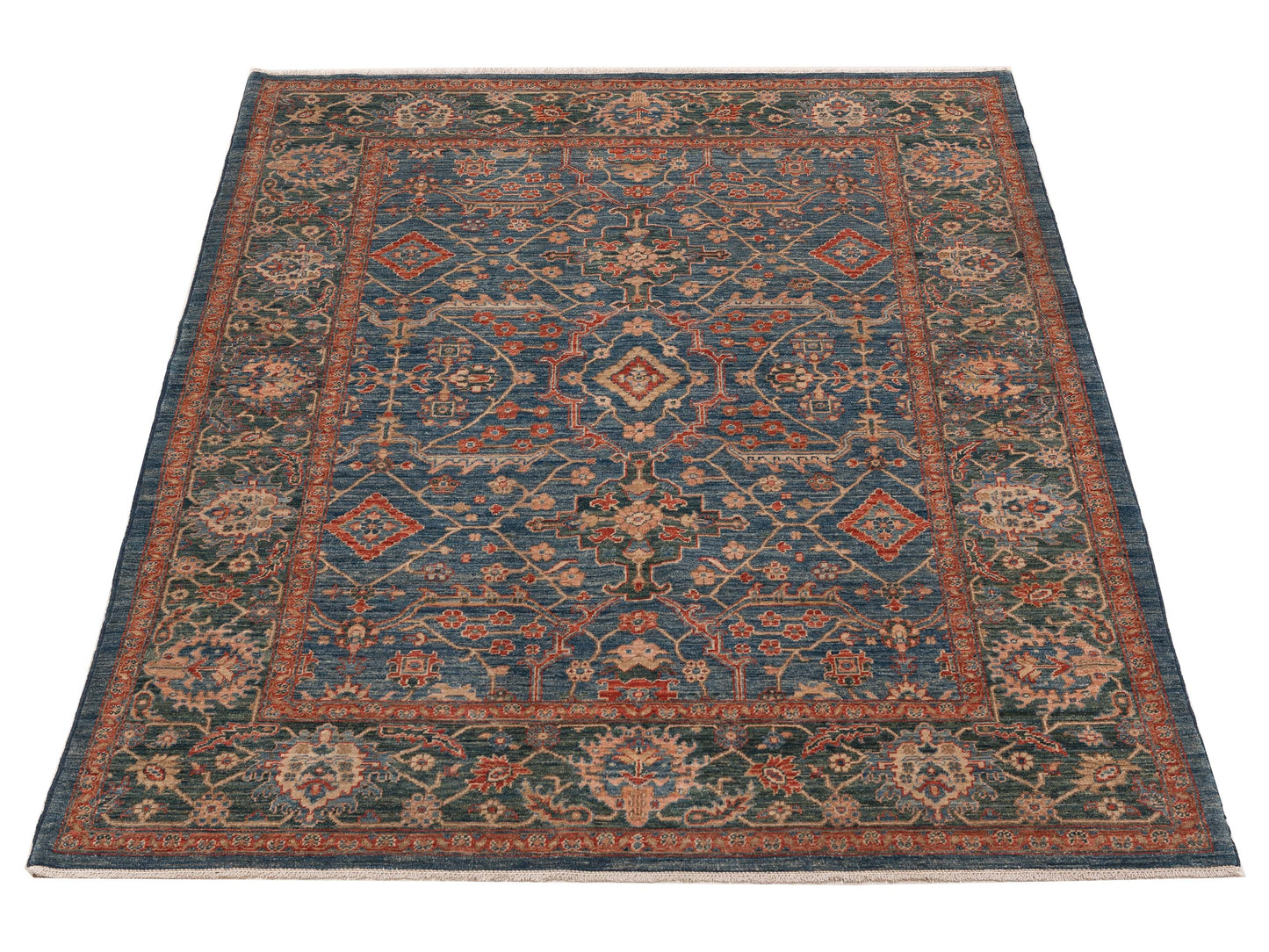 Sabira Blue Green 5.9x7.10 Hand Knotted Rug
