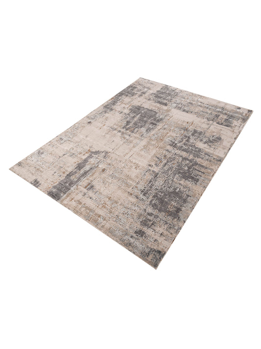 Tenzari Beige Gray 10x14.1 Hand Knotted Rug