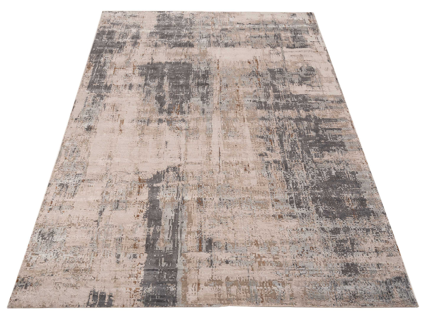 Tenzari Beige Gray 10x14.1 Hand Knotted Rug