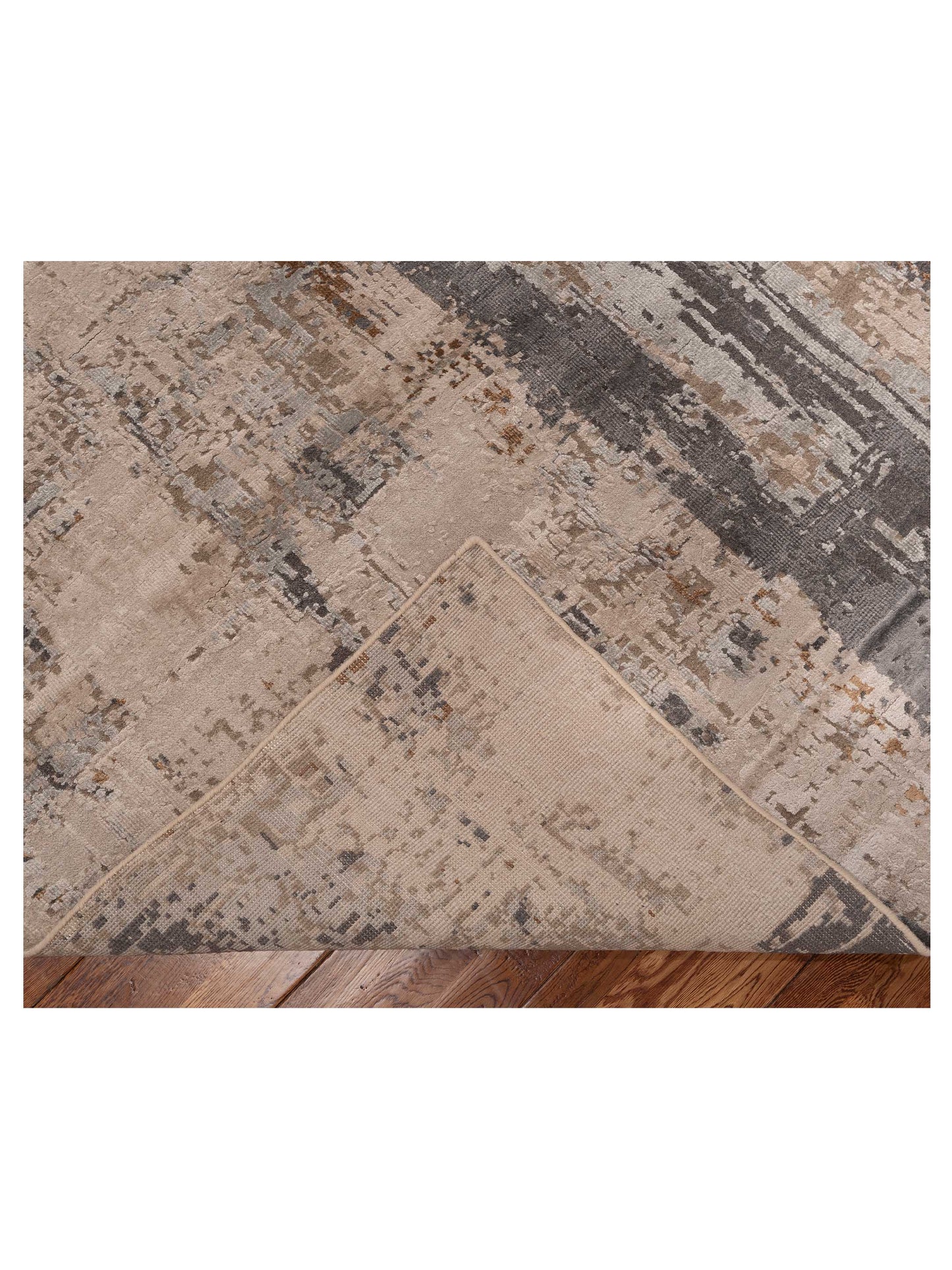 Tenzari Beige Gray 10x14.1 Hand Knotted Rug