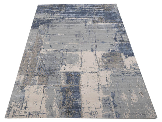 Tenzari Silver Blue 10x14.2 Hand Knotted Rug