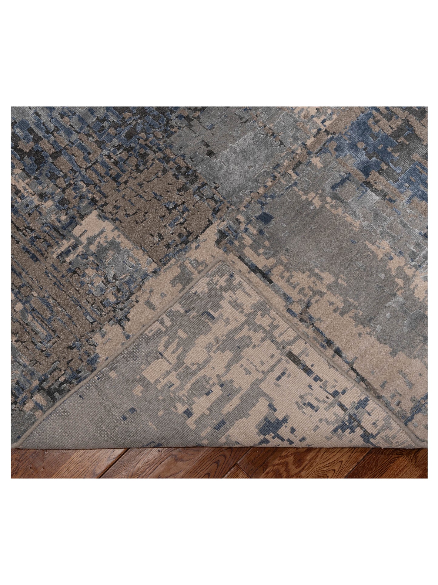 Tenzari Silver Blue 10x14.2 Hand Knotted Rug
