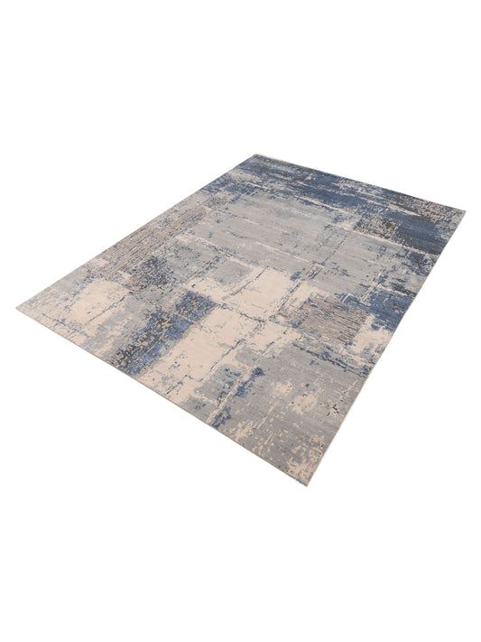 Tenzari Silver Blue 9x12 Hand Knotted Rug
