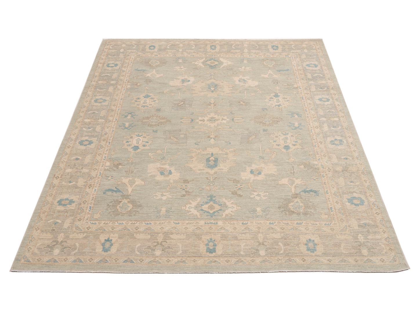 Lailora Mint Light Gray 8.1x9.11 Hand Knotted Rug