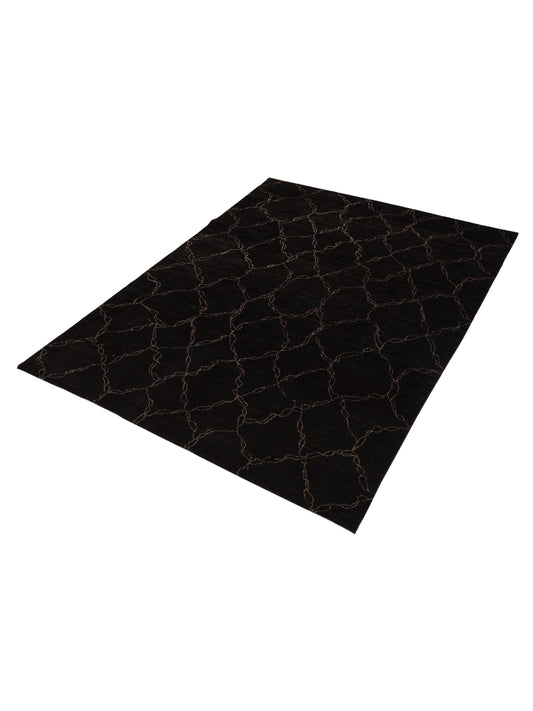 Tenzari Black Black 7.10x10.4 Hand Knotted Rug