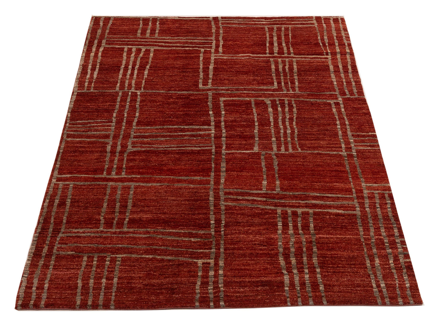 Tenzari Red Ivory 5.6x8.1 Hand Knotted Rug