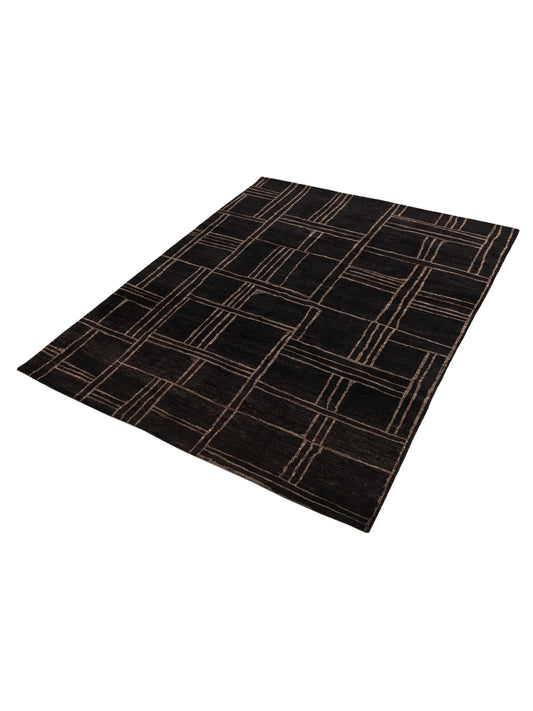 Tenzari Black Black 8x10.2 Hand Knotted Rug