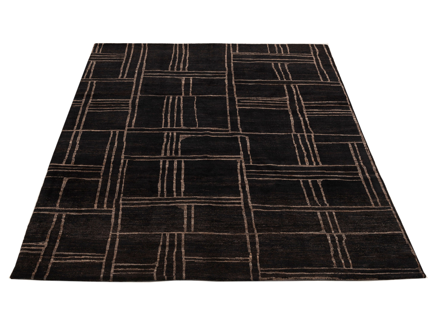 Tenzari Black Black 8x10.2 Hand Knotted Rug