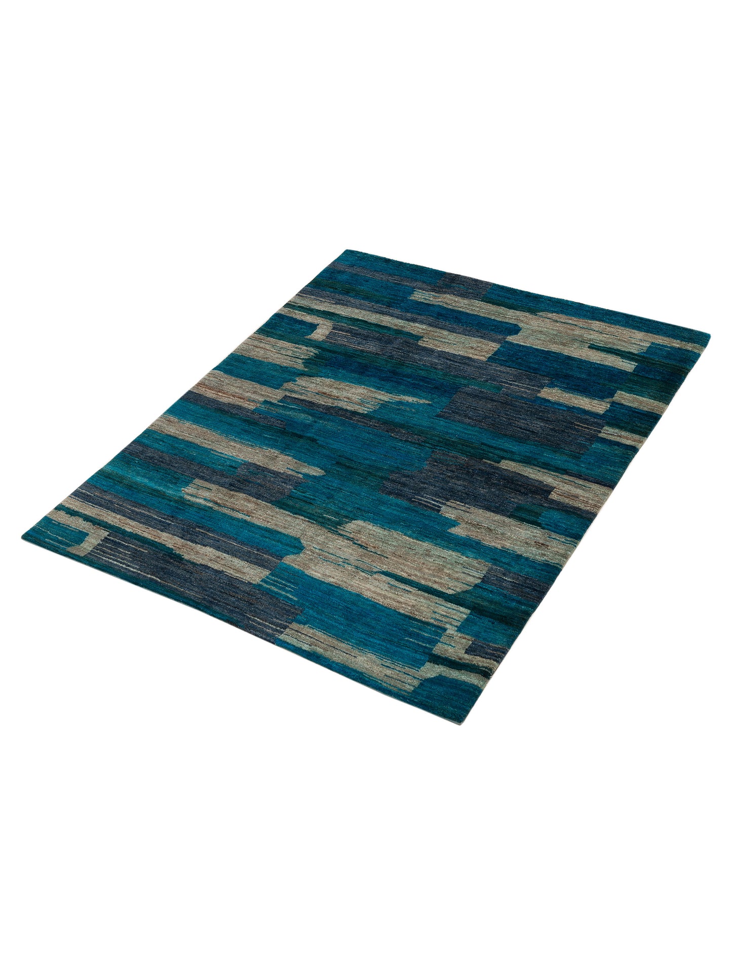 Tenzari Blue Beige 5x6.6 Hand Knotted Rug