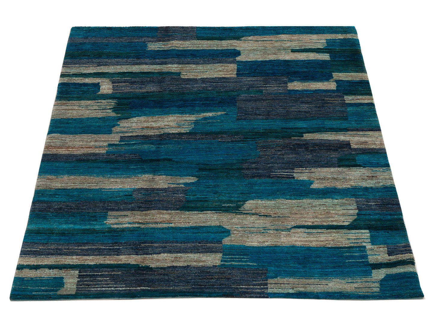 Tenzari Blue Beige 5x6.6 Hand Knotted Rug