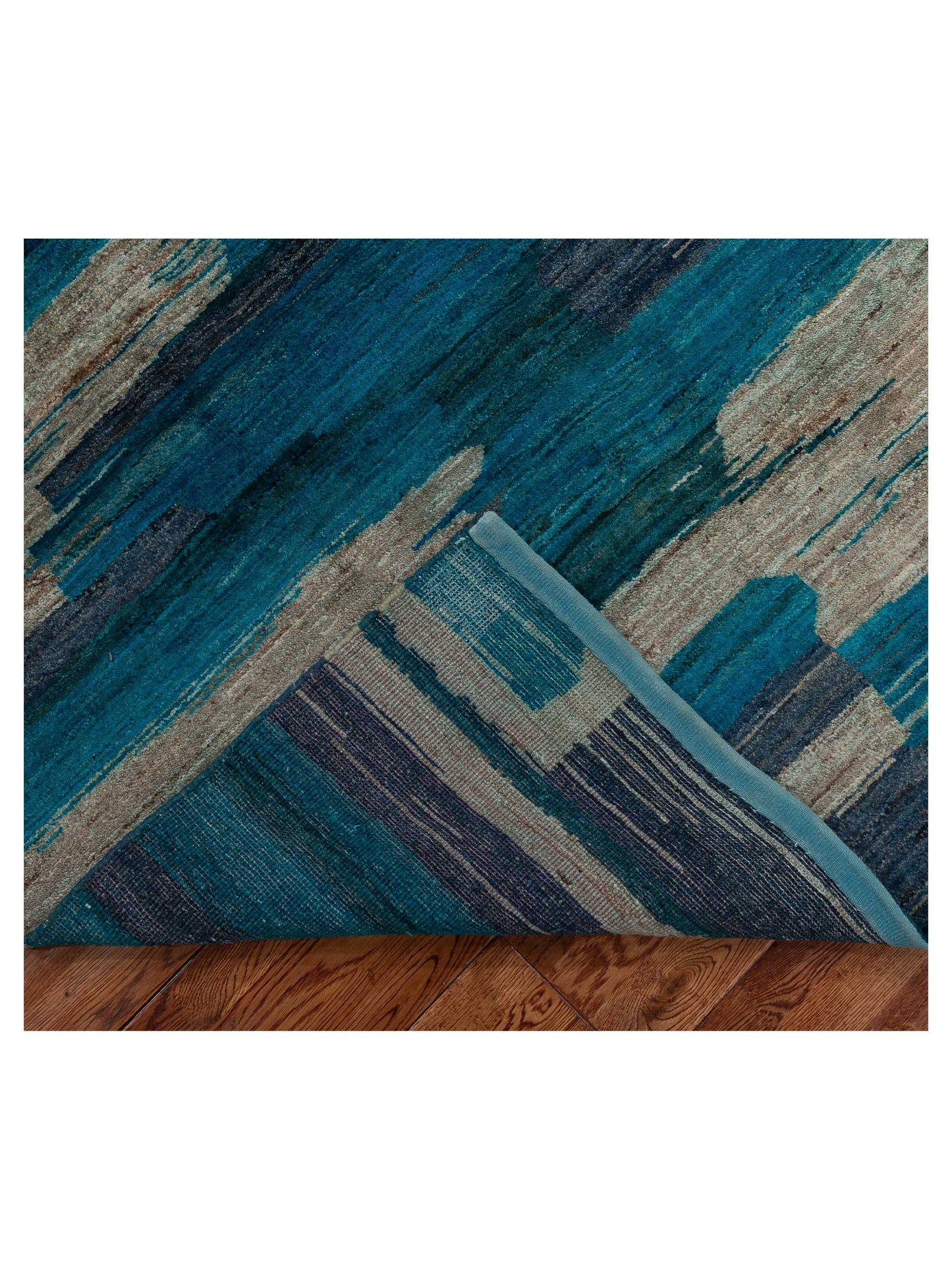 Tenzari Blue Beige 5x6.6 Hand Knotted Rug