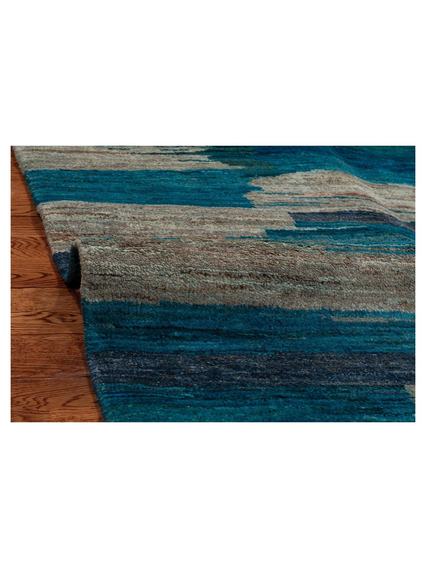 Tenzari Blue Beige 5x6.6 Hand Knotted Rug