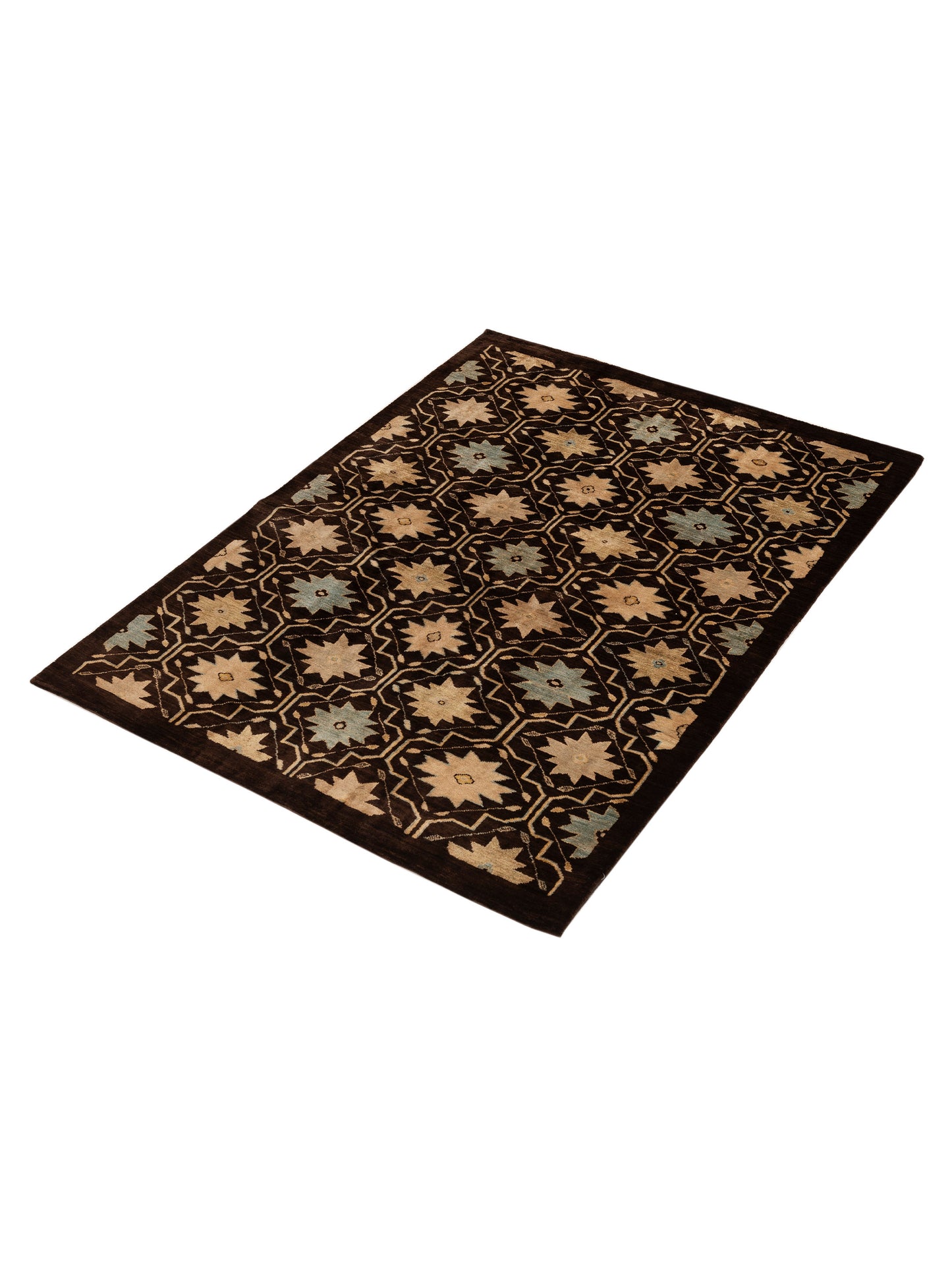 Tenzari Brown Brown 5x6.11 Hand Knotted Rug