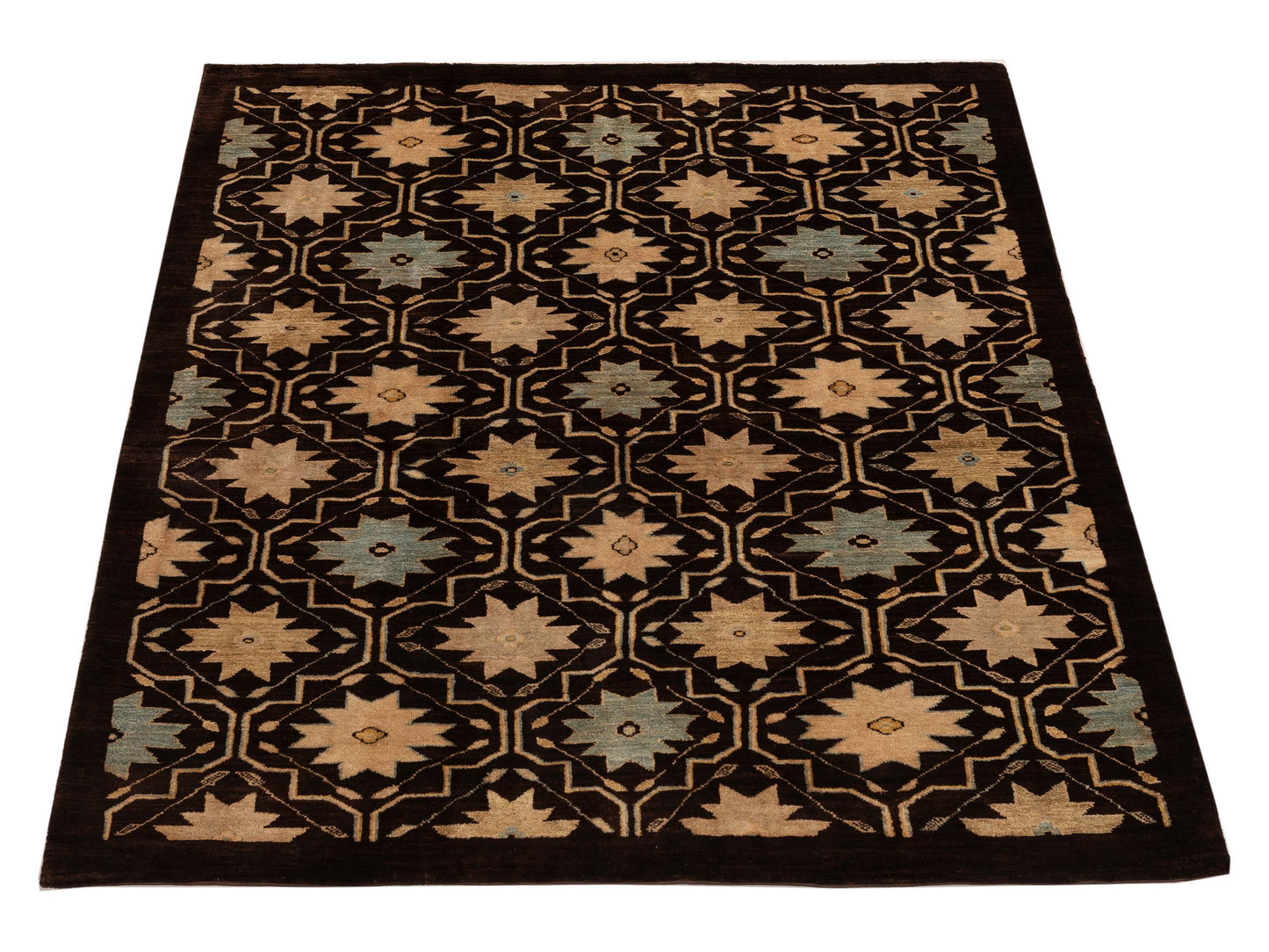 Tenzari Brown Brown 5x6.11 Hand Knotted Rug