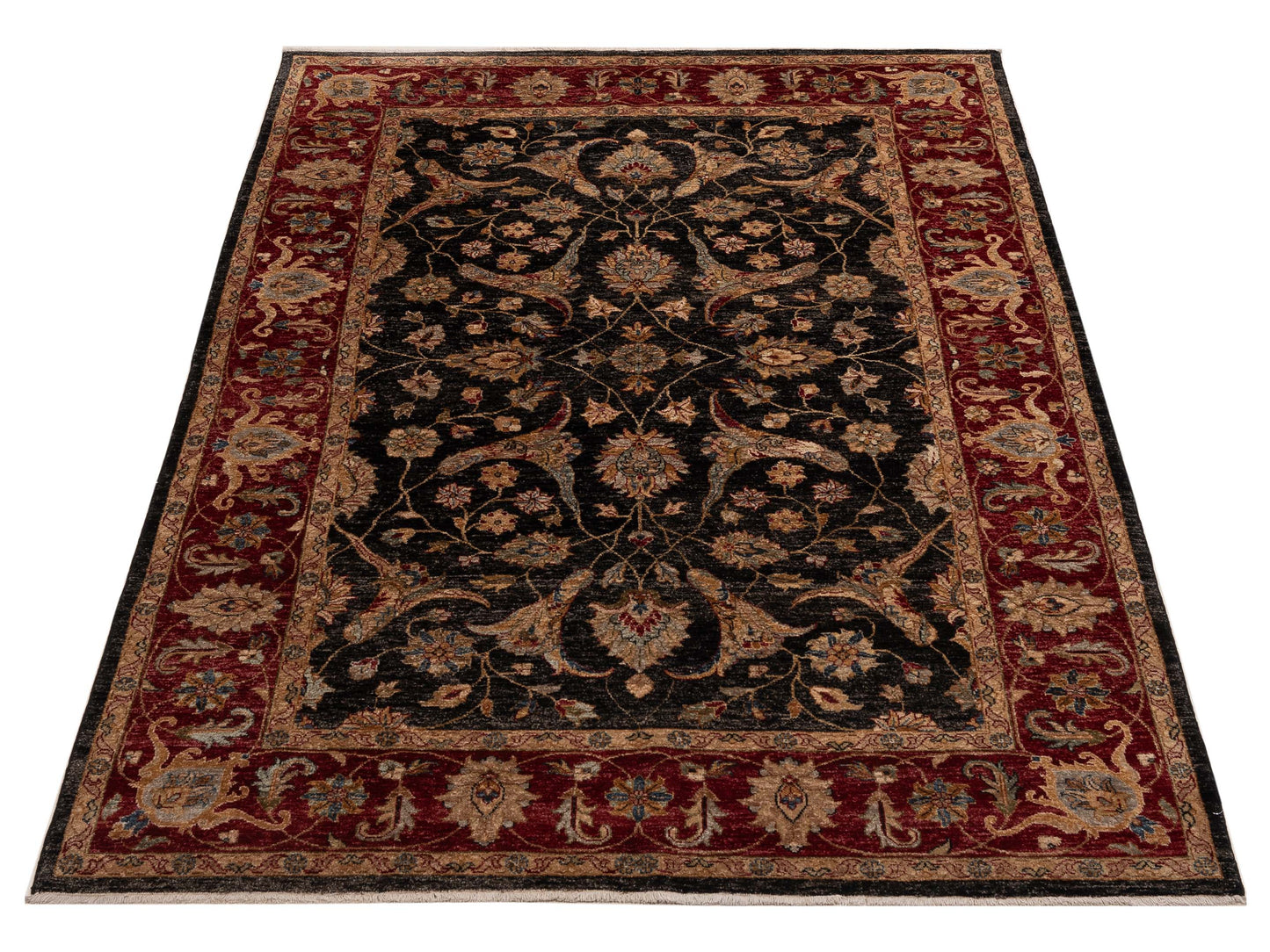 Zardun Black Red 5.11x8.11 Hand Knotted Rug