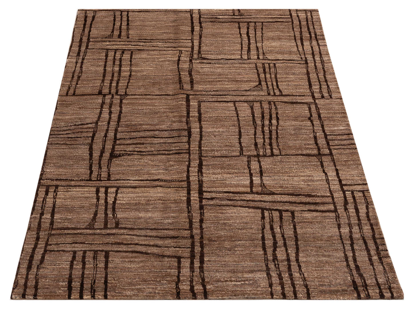 Tenzari Brown Brown 5.4x8.1 Hand Knotted Rug