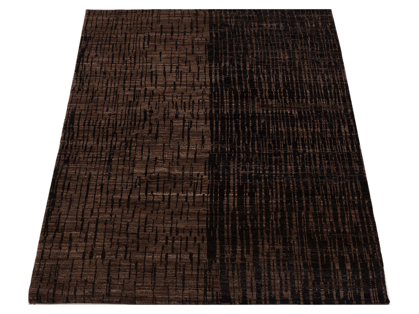 Tenzari Black Brown 4.5x6.1 Hand Knotted Rug