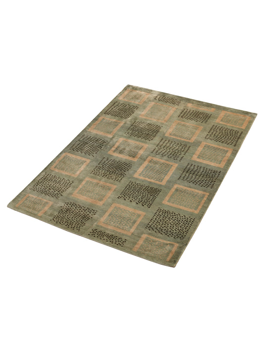 Tenzari Green Green 4.6x6.5 Hand Knotted Rug