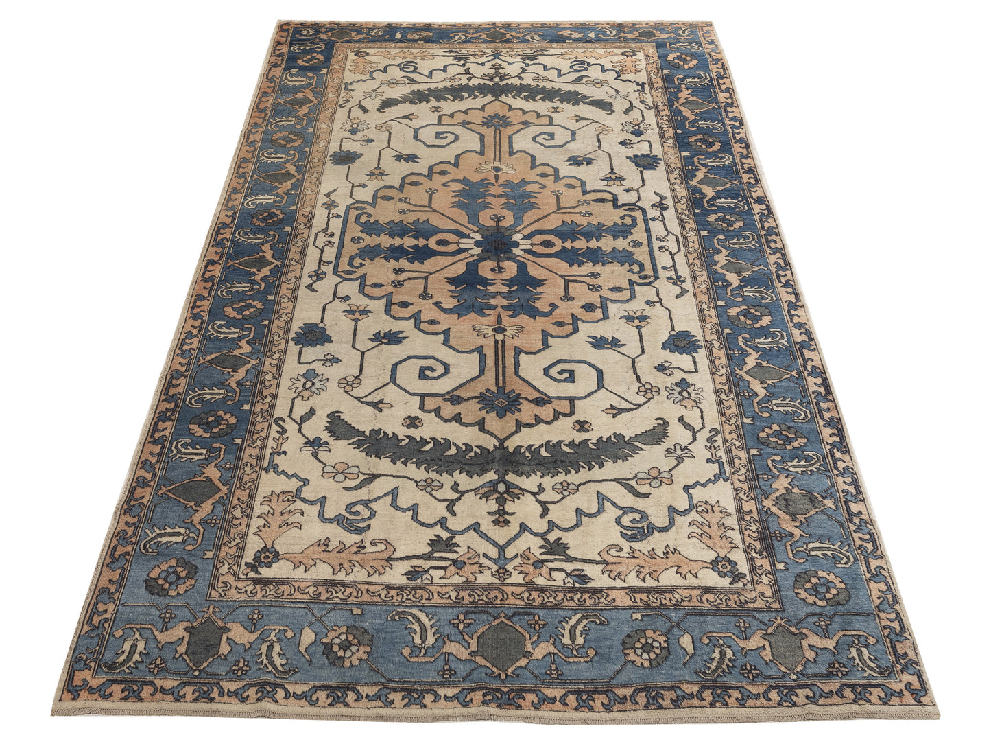 Nomadra Beige Blue 7.4x13.5 Hand Knotted Rug