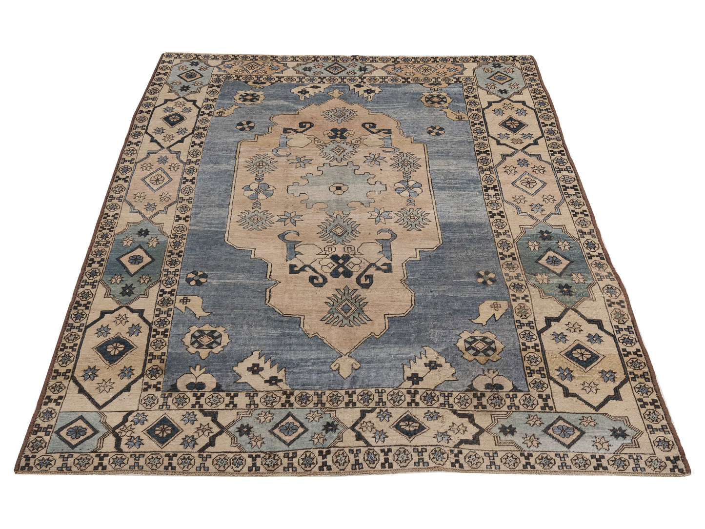Nomadra Blue Beige 7.10x10.8 Hand Knotted Rug