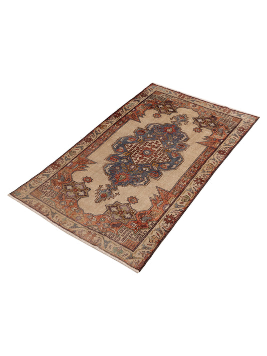 Nomadra Beige Orange 4.6x7.6 Hand Knotted Rug