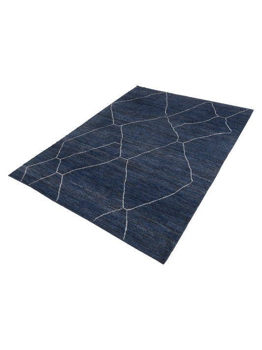 Baskra Dark Blue 9.5x12.5 Hand Knotted Rug