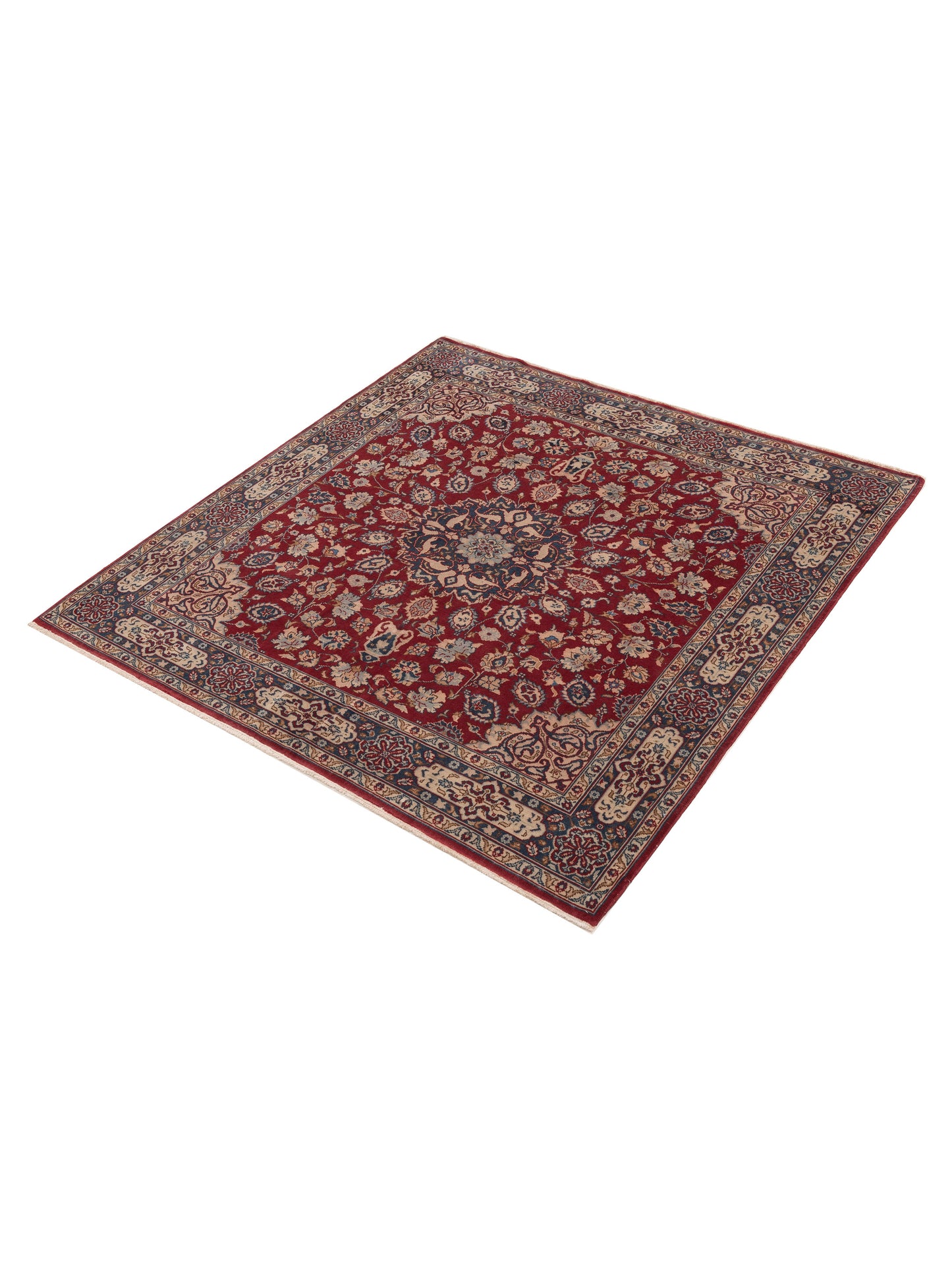 Ladira Red Blue 7.2x7.4 Hand Knotted Rug
