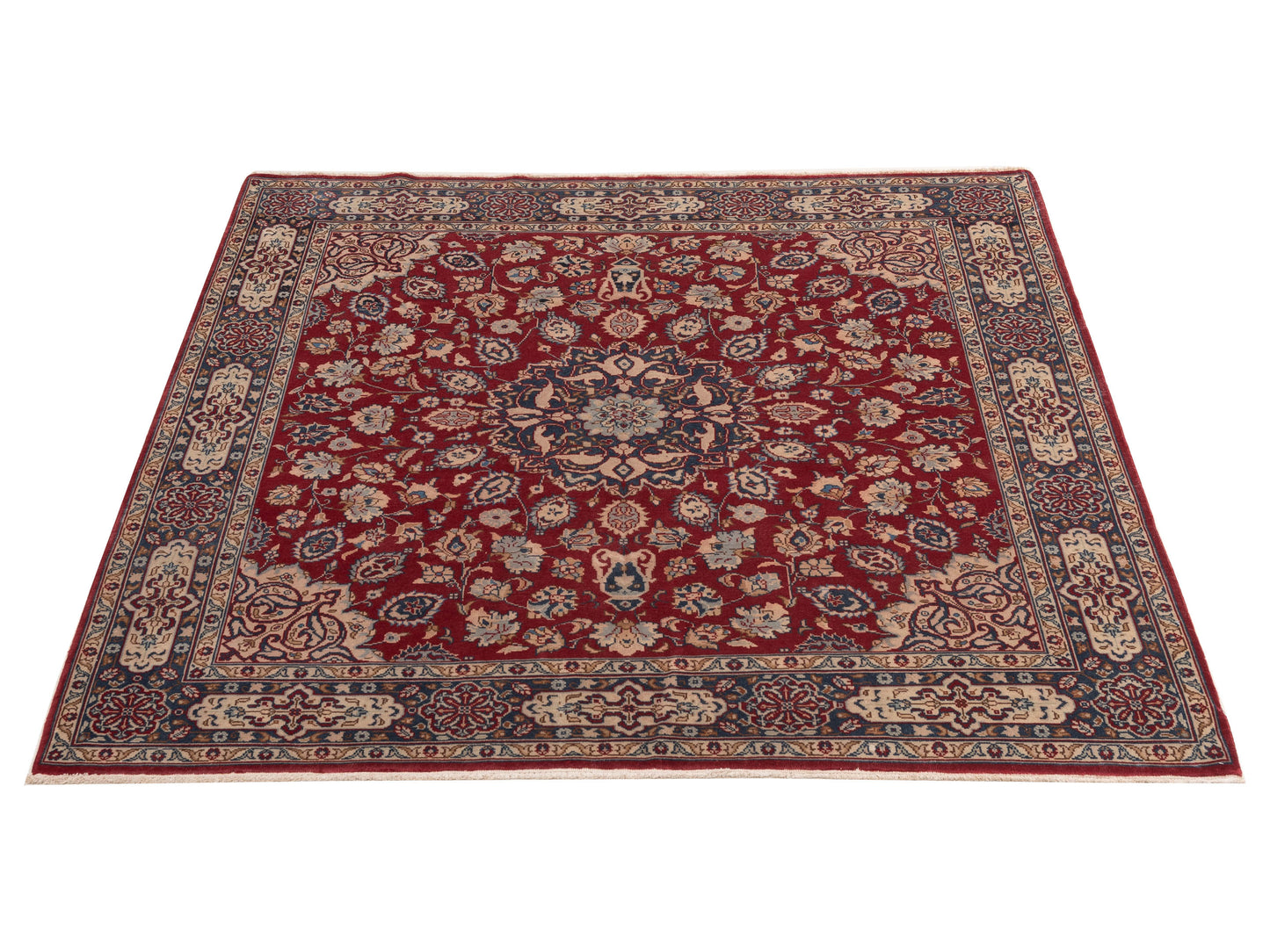 Ladira Red Blue 7.2x7.4 Hand Knotted Rug