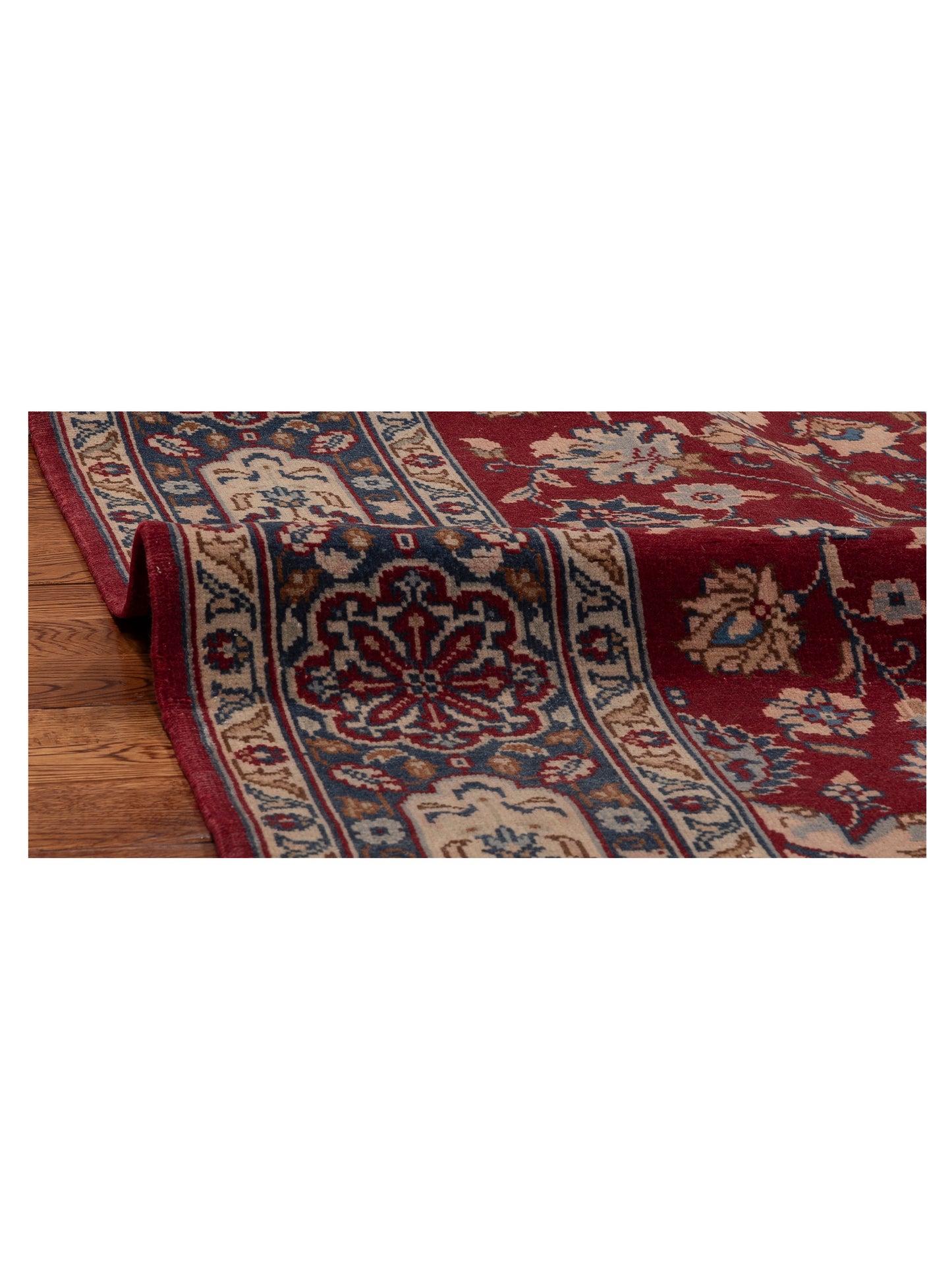 Ladira Red Blue 7.2x7.4 Hand Knotted Rug