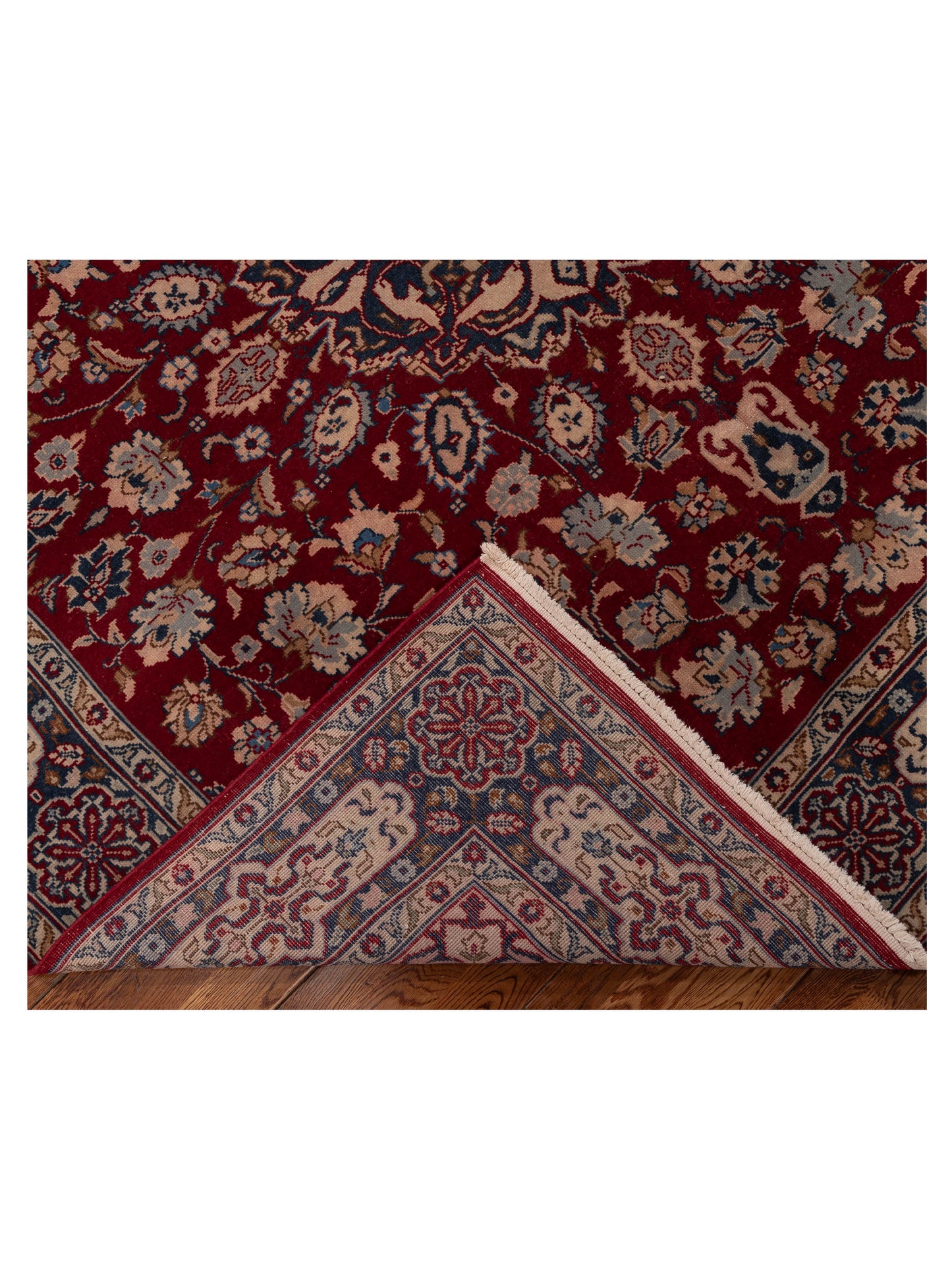 Ladira Red Blue 7.2x7.4 Hand Knotted Rug