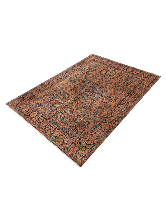 Antiqua Heirloom Orange Blue 7.8x10.8 Hand Knotted Rug