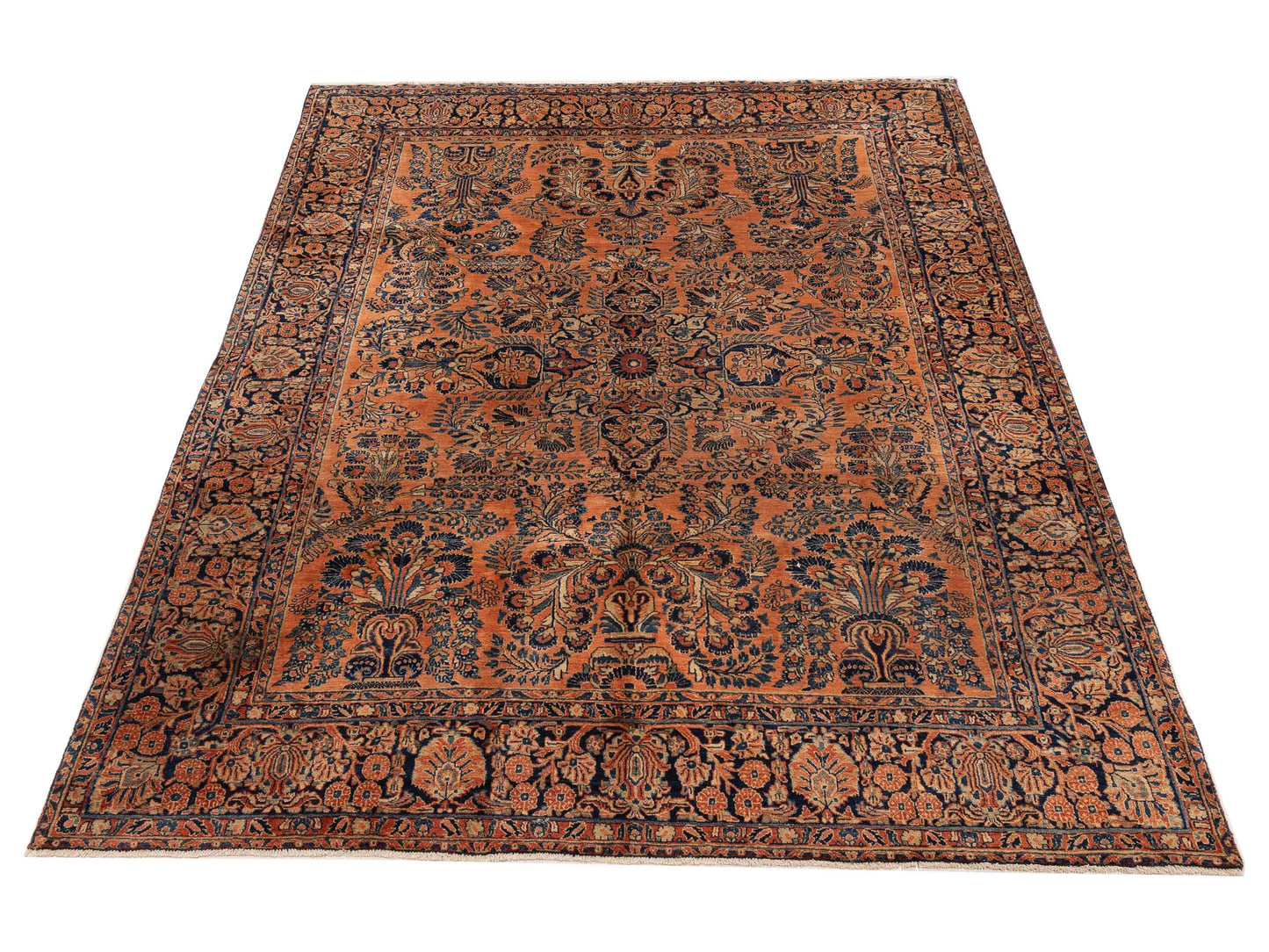 Antiqua Heirloom Orange Blue 7.8x10.8 Hand Knotted Rug