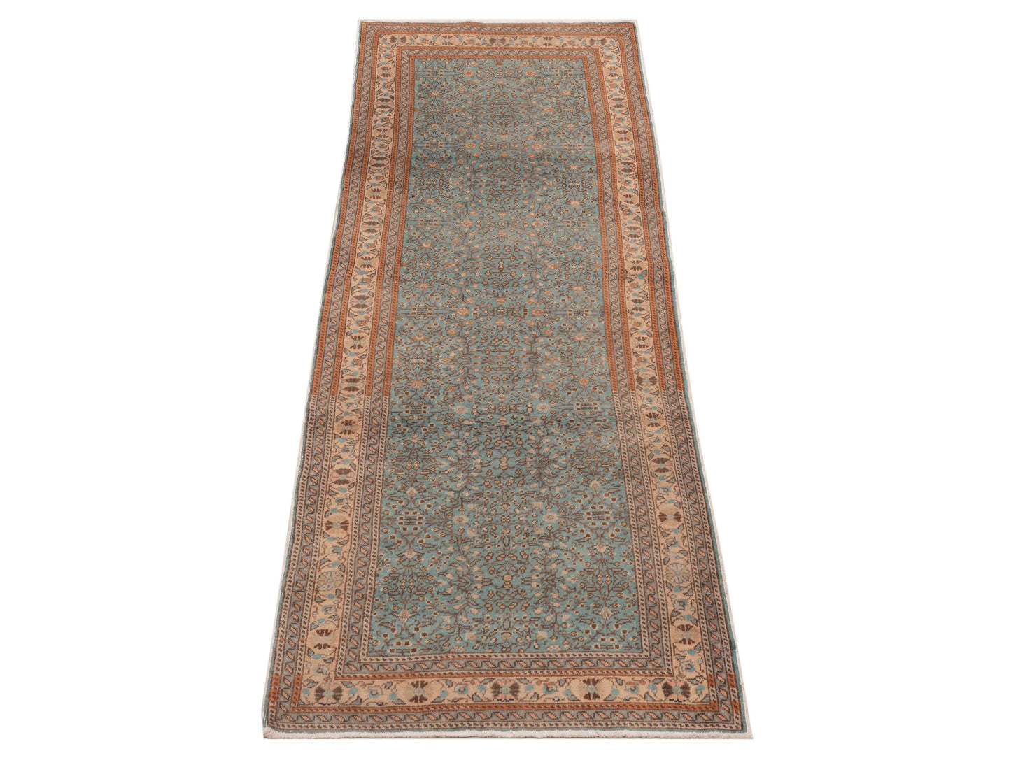 Caesarea Blue Beige 2.10x9.4 Hand Knotted Rug