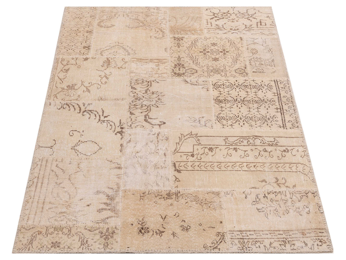 Patchwork Ivory Ivory 4.11x7.10 Hand Knotted Rug