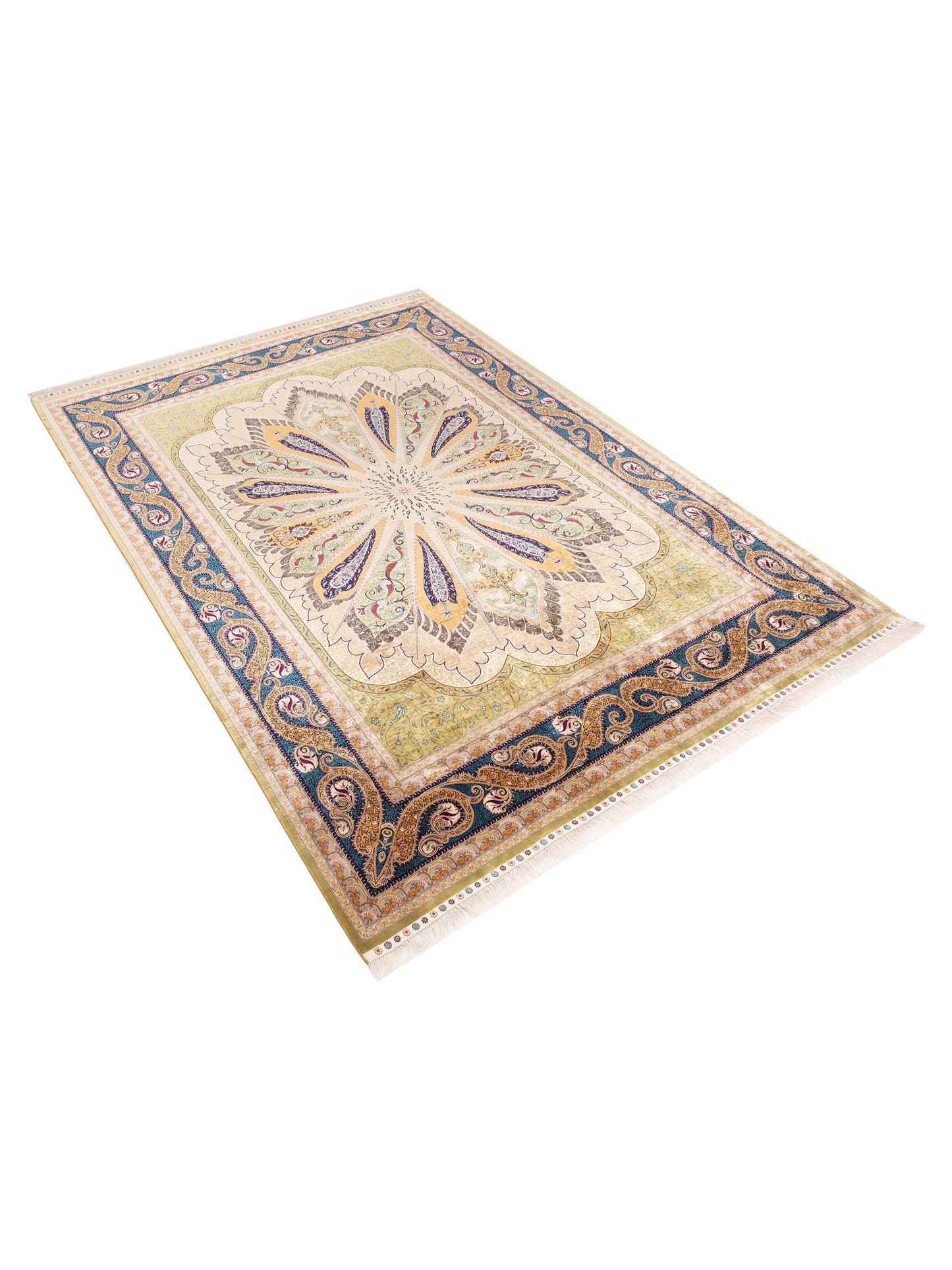 Serelis Green Blue 9.1x12.4 Hand Knotted Rug