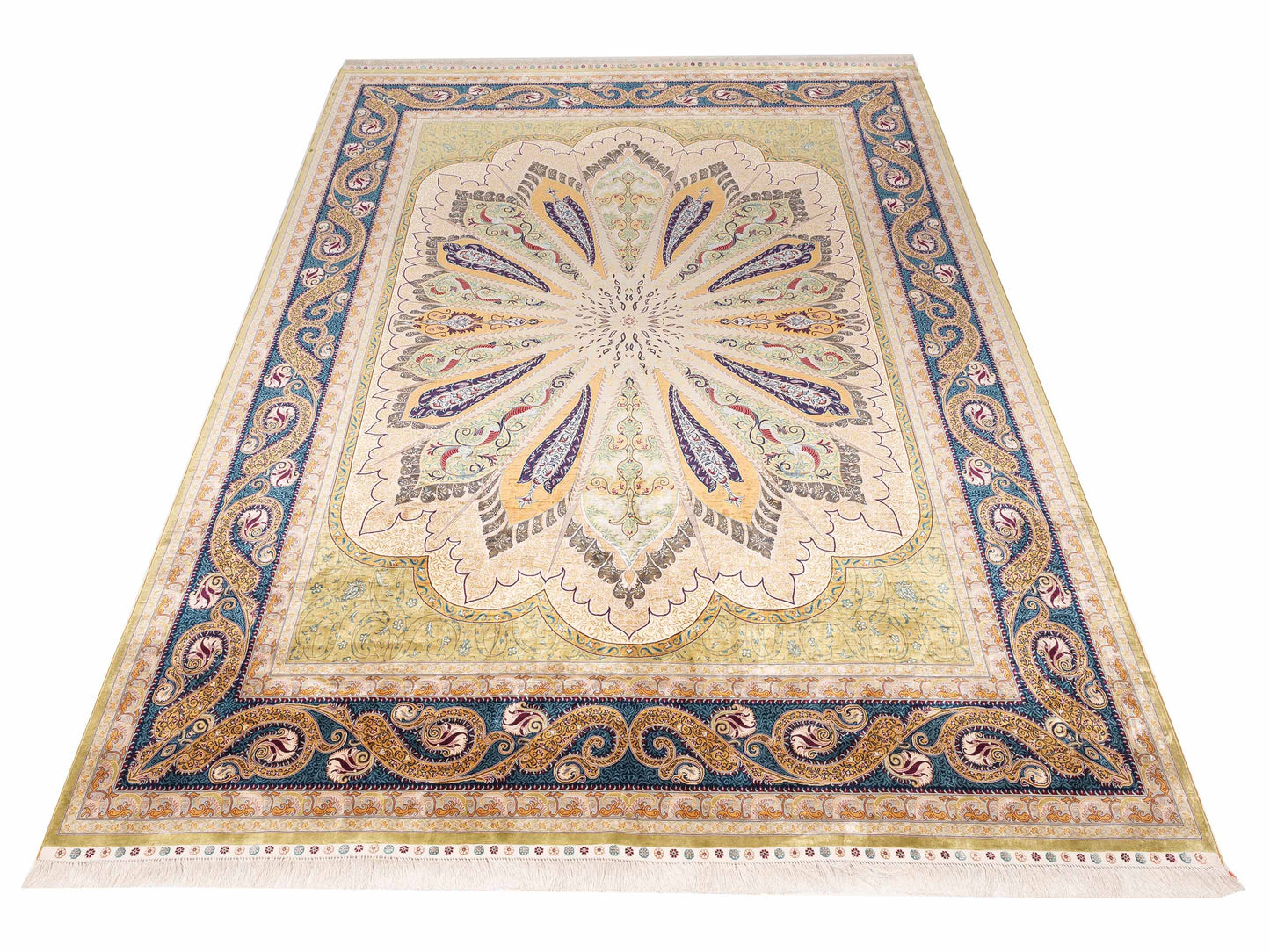 Serelis Green Blue 9.1x12.4 Hand Knotted Rug