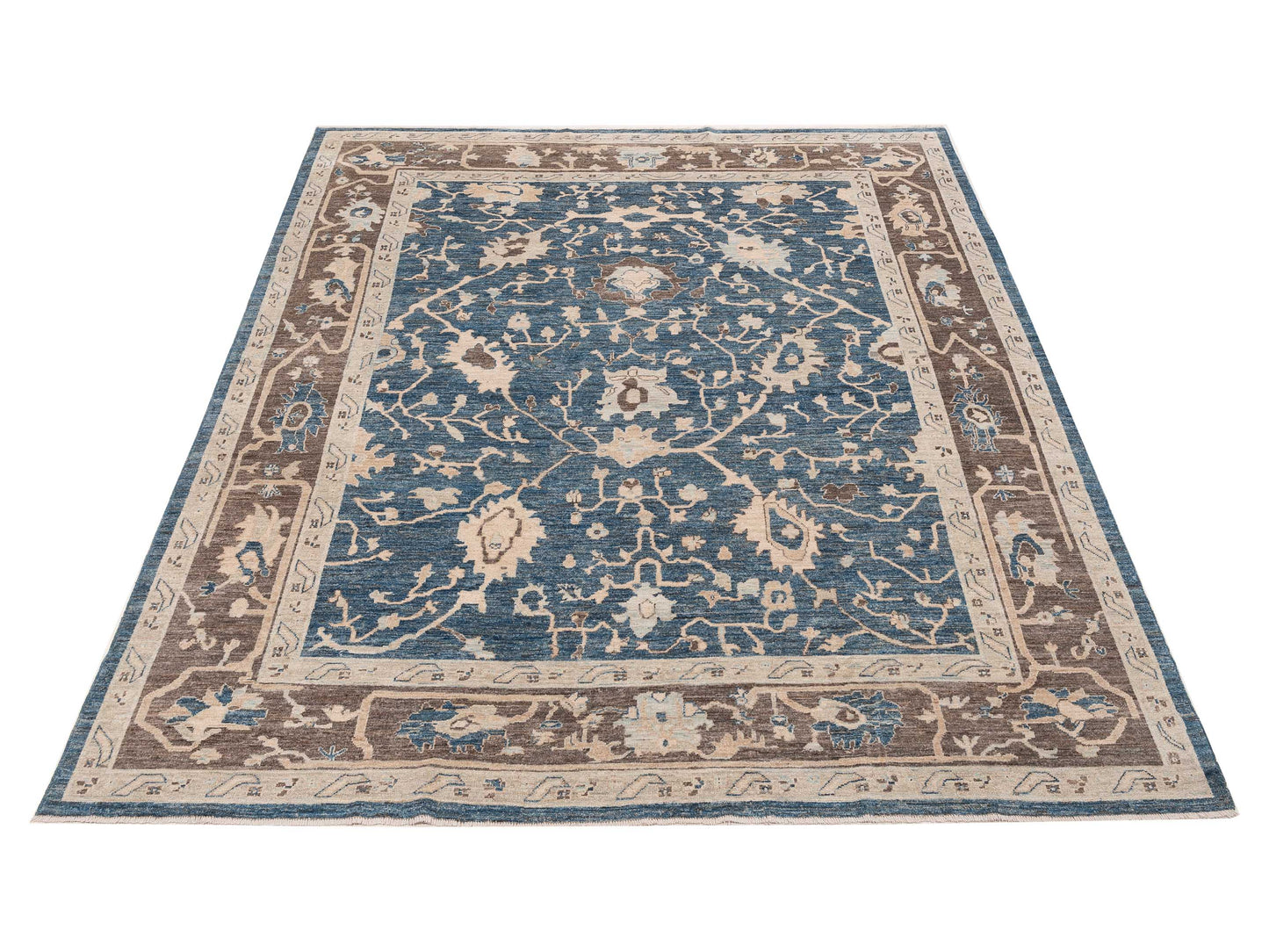 Oushak Navy Blue Brown 9.6x12 Hand Knotted Rug