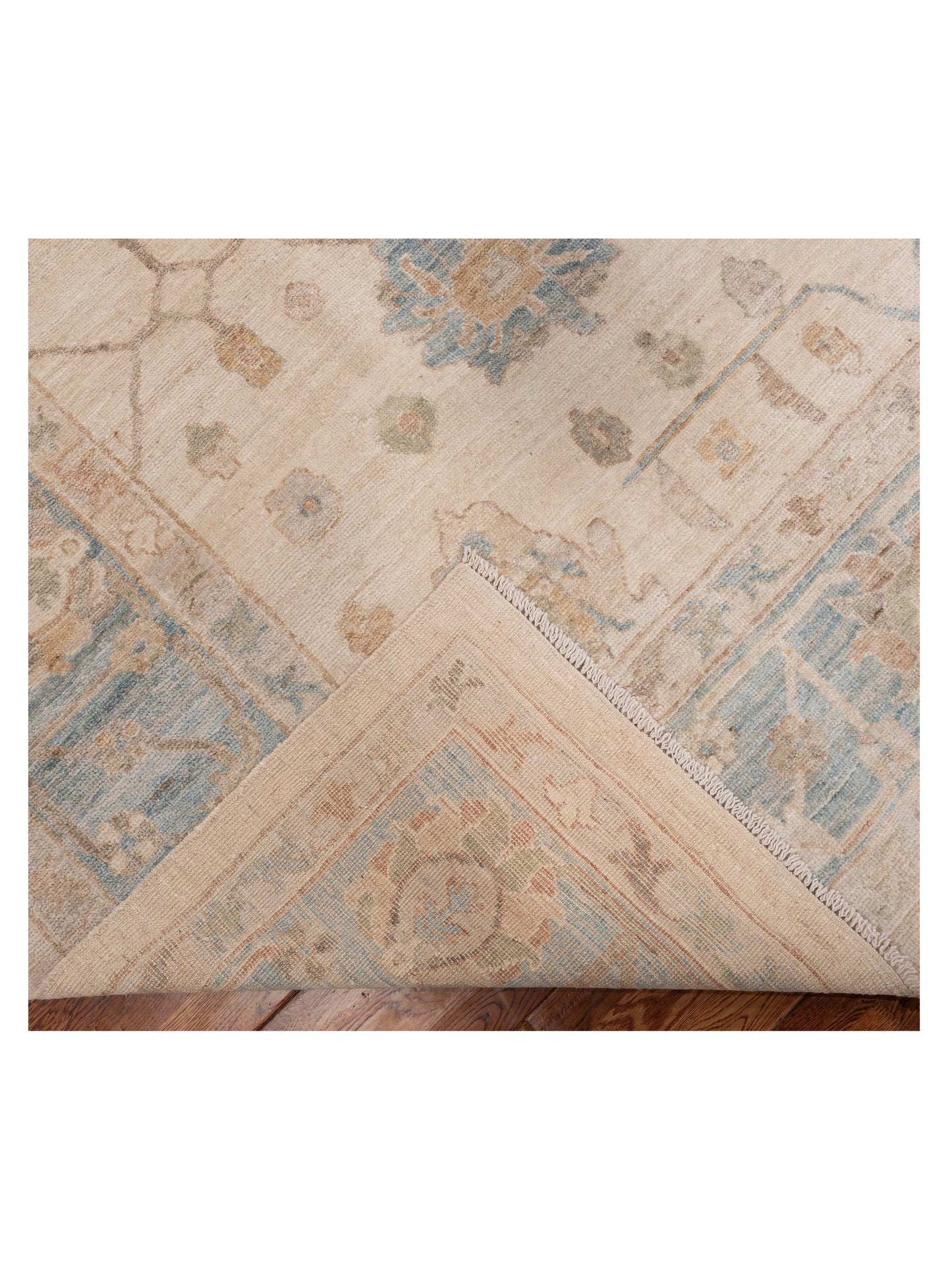 Oushak Beige Blue 9.4x12.1 Hand Knotted Rug