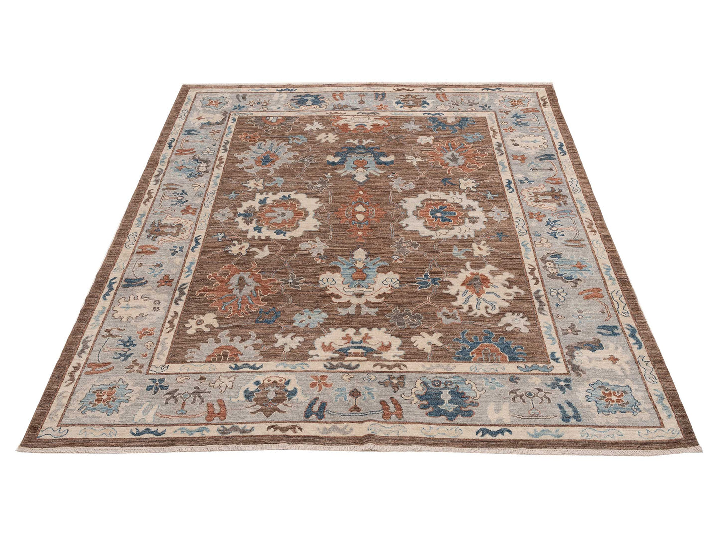 Oushak Brown Light Blue 8.4x10 Hand Knotted Rug