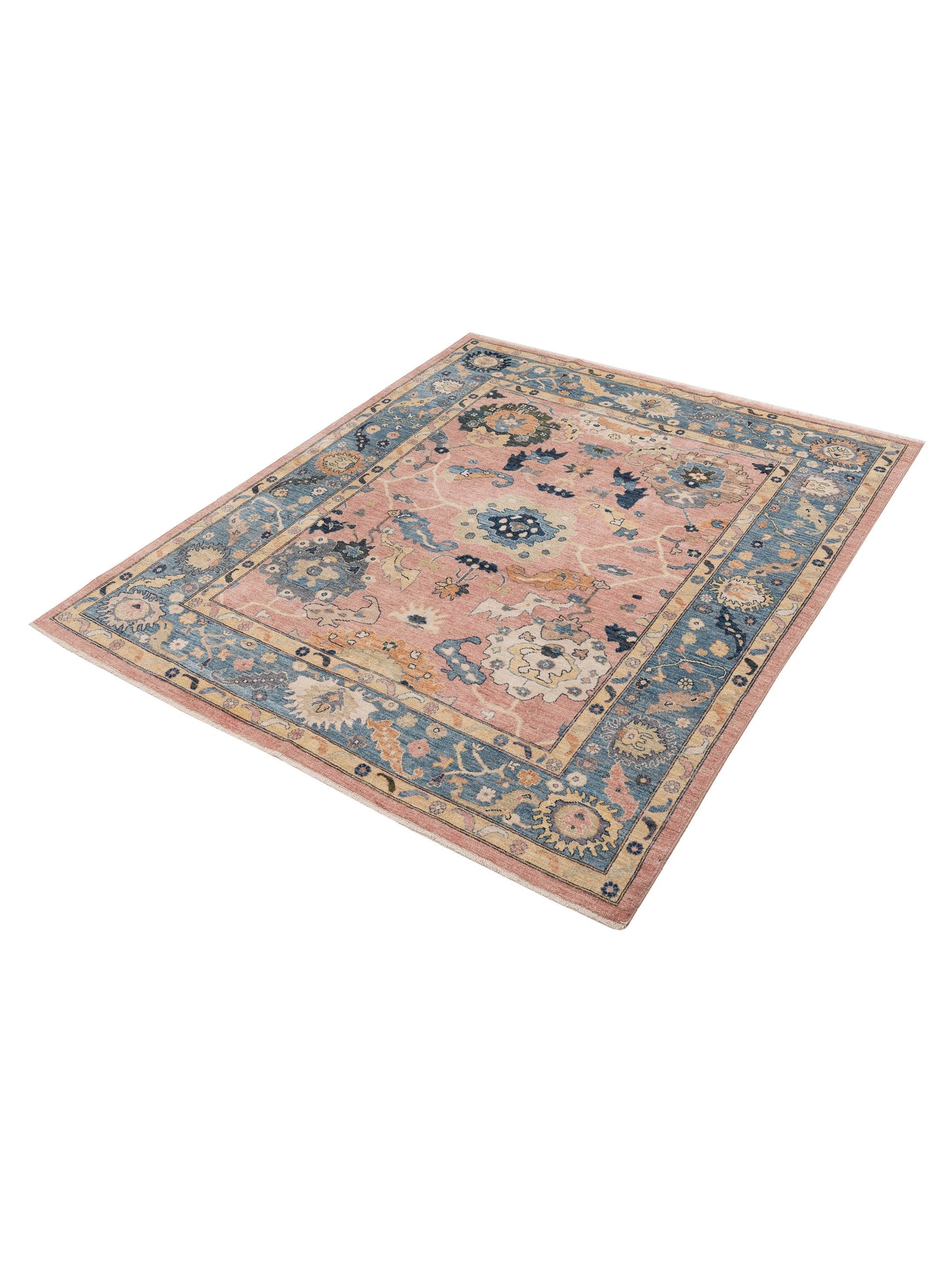 Oushak Pink Blue 8.3x9.9 Hand Knotted Rug