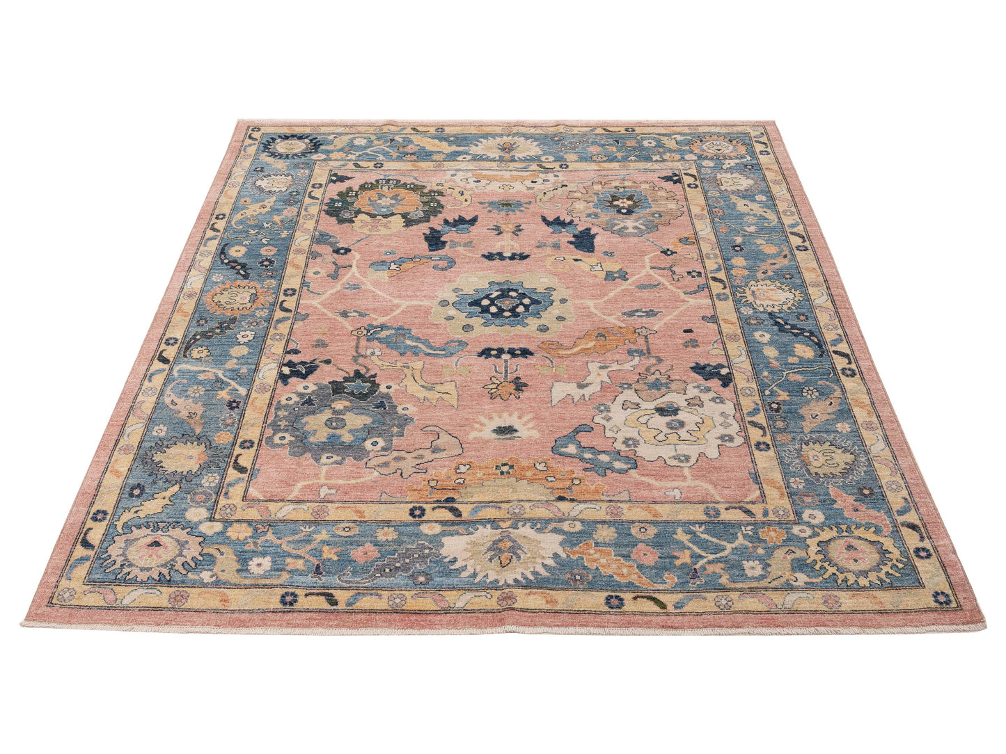 Oushak Pink Blue 8.3x9.9 Hand Knotted Rug