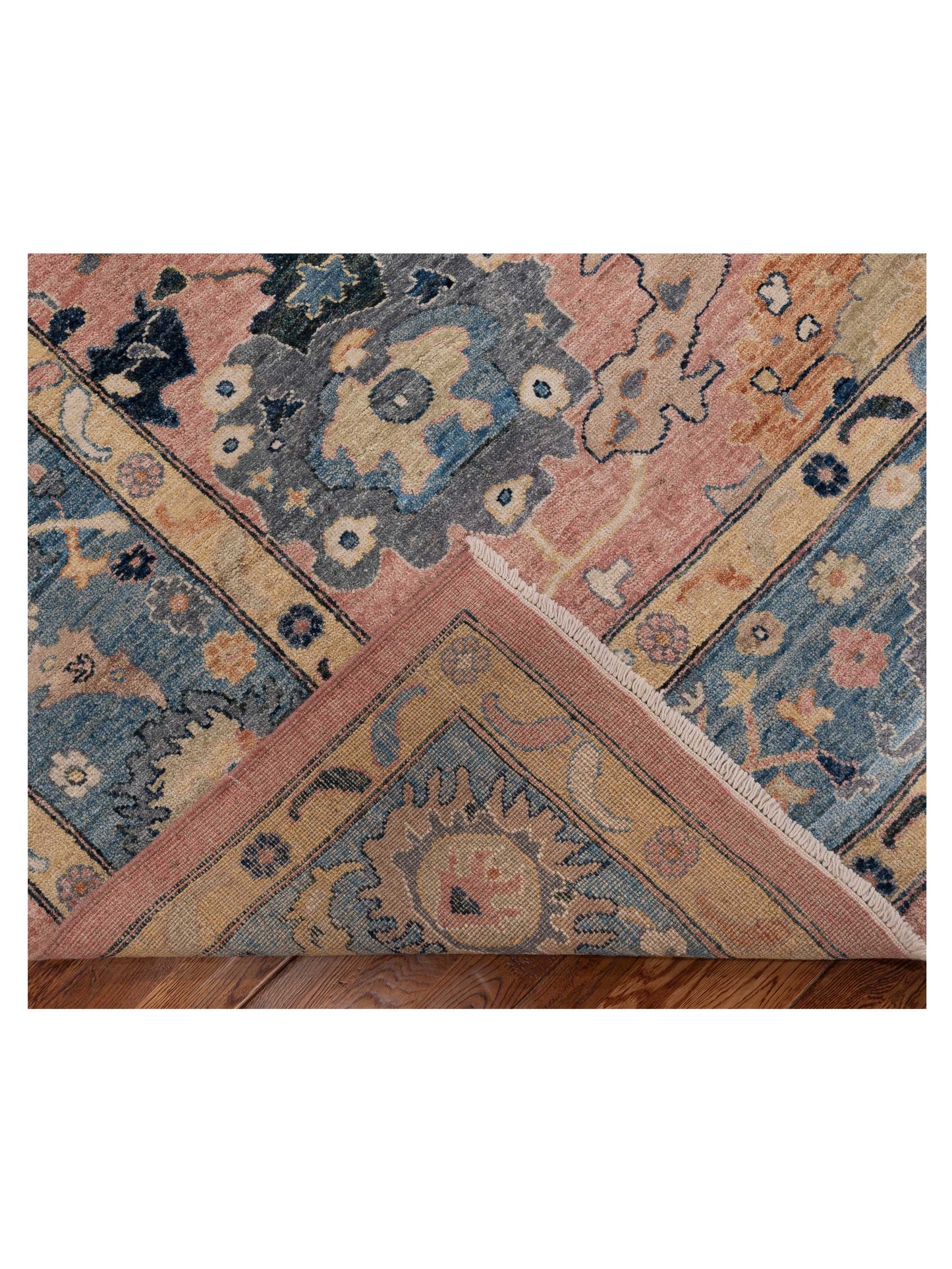 Oushak Pink Blue 8.3x9.9 Hand Knotted Rug